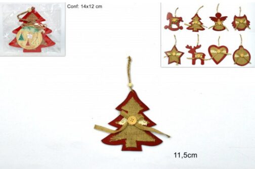 Set da 24 appendini in legno per albero di Natale. Rosso.