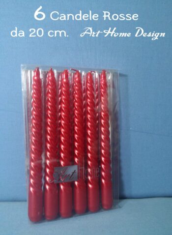 Set 6 Candele Di Natale Rosso Perlato 20 cm