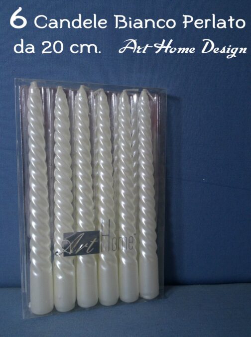 Set 6 Candele Di Natale Bianco Perlato 20 cm