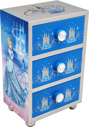 Portagioie in legno con 3 cassetti Principesse Disney