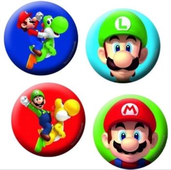 Confezione 4 party badges Super Mario