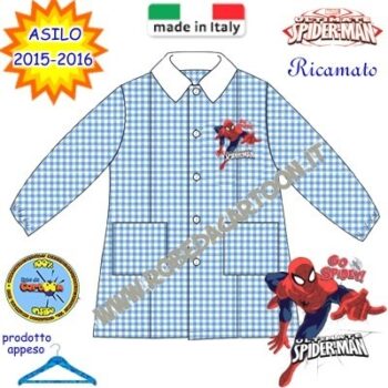 Grembiule asilo Spiderman quadrettato celeste