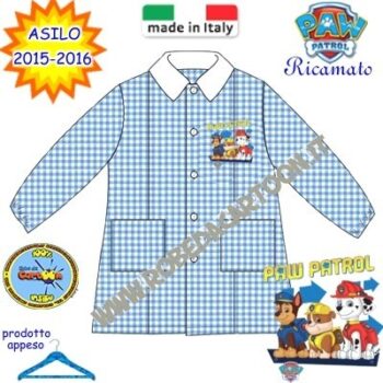 Grembiule asilo Paw Patrol celeste quadrettato