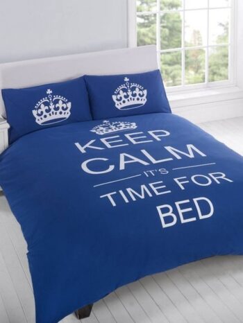 Parure copripiumino singolo reversibile Keep Calm It's time for bed blu-