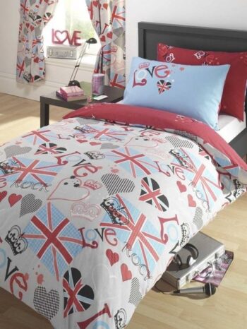 Parure copripiumino singolo reversibile Love Rock Union Jack