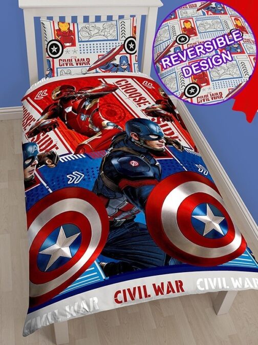 Marvel Capitan America Civil War- Parure Copripiumino singolo double-face