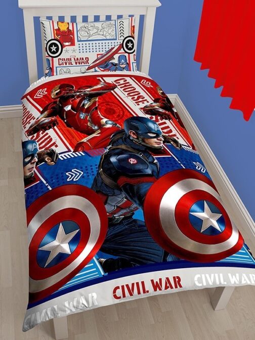 Marvel Capitan America Civil War- Parure Copripiumino singolo double-face