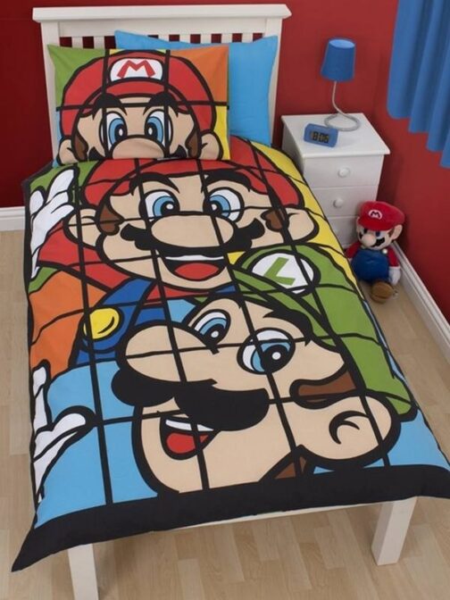 Parure copripiumino singolo reversibile Mario e Luigi Retrò