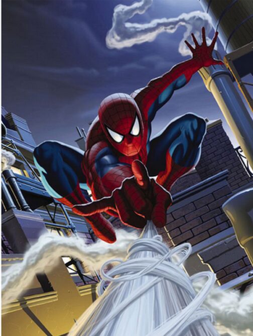 Fotomurale Spiderman sui tetti 127cm x 184cm