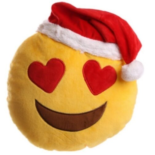 Cuscino peluche Emoji "Faccina Innamorata" versione Natalizia