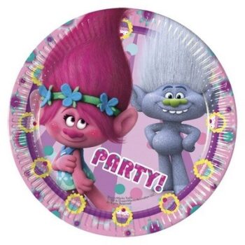 Trolls - Confezione 8 piattini torta in cartoncino