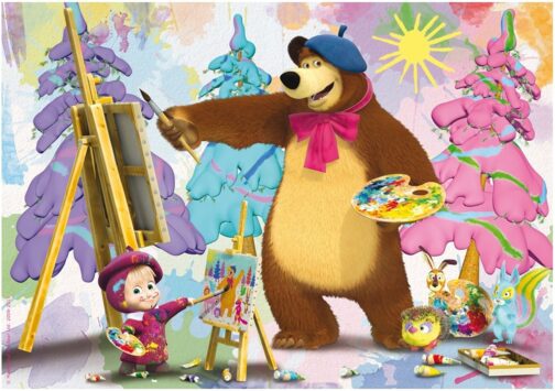 Masha e Orso Puzzle Casetta con Pennarelli 35 Pezzi