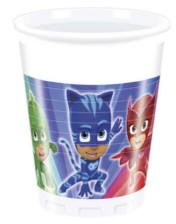 Confezione 8 bicchieri cartoncino festa a tema Pj Masks