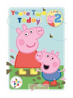 Biglietto Auguri Peppa Pig 2 anni con badge