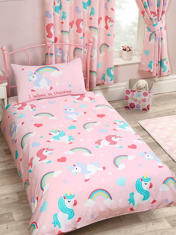 grigio 135 x 200 cm cotone arcobaleno LARAWELL Biancheria da letto per bambini rosa unicorno