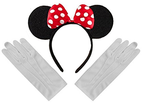 Black Red White Polka Minnie Mouse Disney Fancy Dress Ears Headband + Gloves Set by DangerousFX