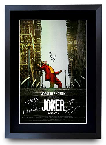 HWC Trading Joker The Cast Joaquin Phoenix Zazie Beetz Marc Maron Todd Phillips, Poster Stampato con Foto autografate per i Fan del Film - A3 incorniciato