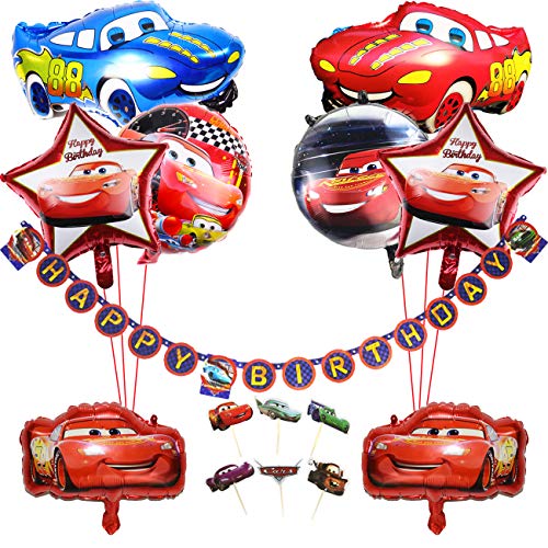 Kreatwow Car Birthday Party Supplies for Boys with Vehicle Theme Insegna Buon Compleanno, Palloncini Foil Auto, 1 ° 2 ° Festa di Compleanno