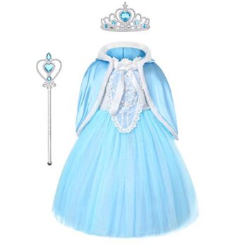 Elsa Frozen Costume DeLuxe con mantellina, tulle, bacchetta e corona